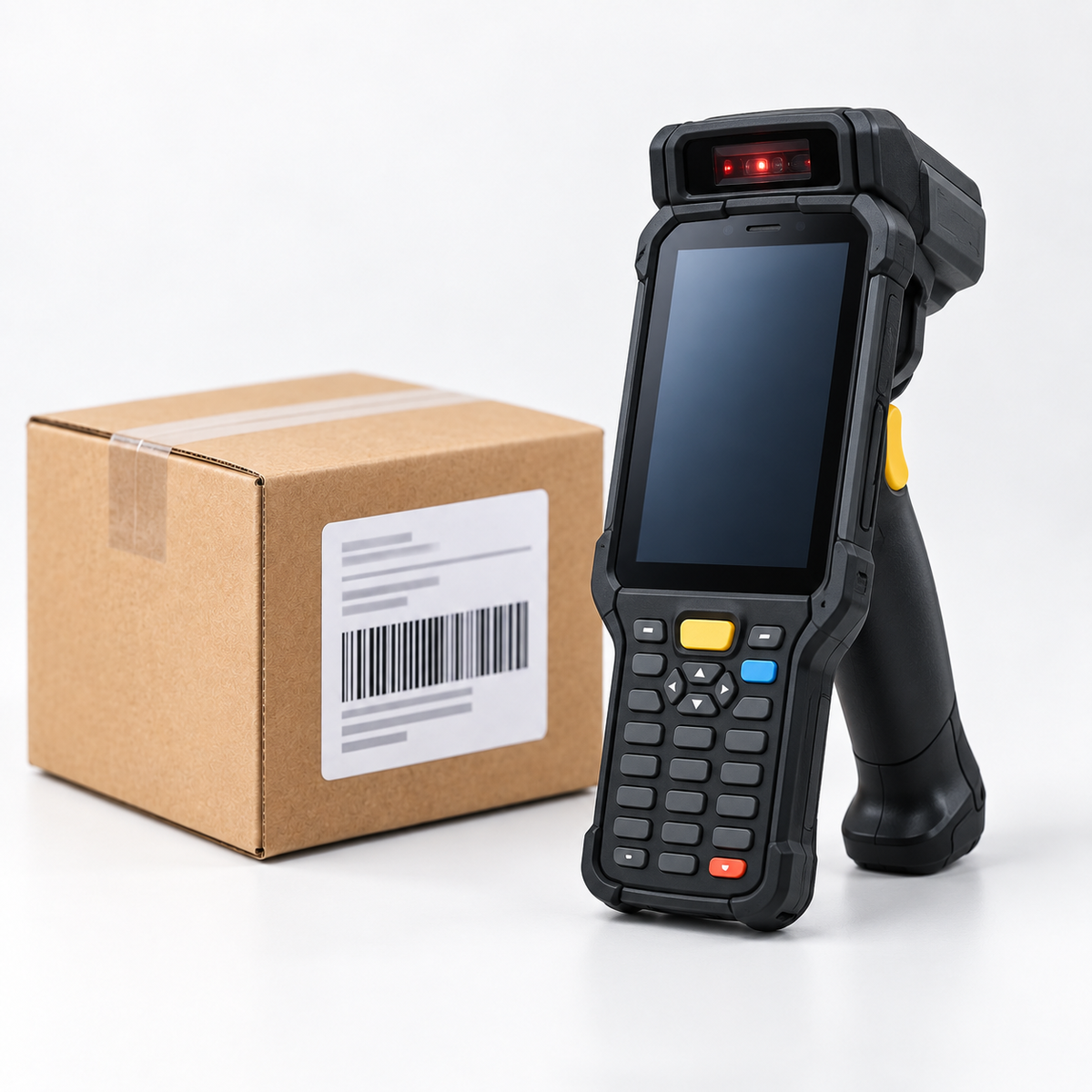 Rugged mobile barcode scanner with shipping box